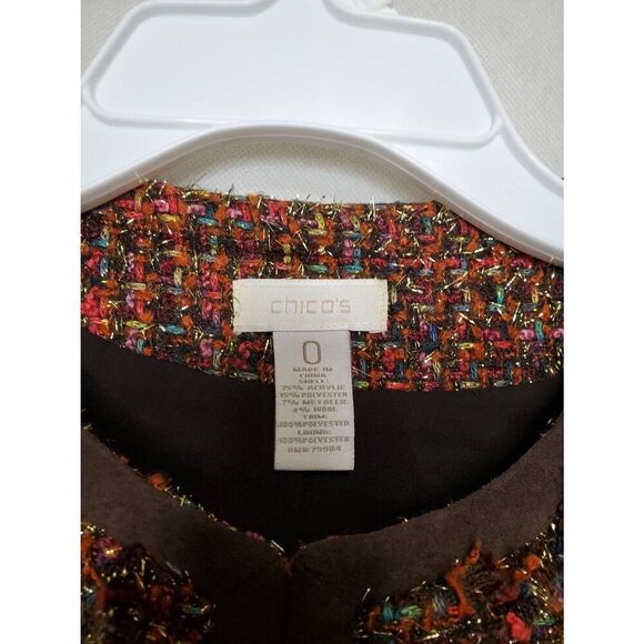 Chico's Metallic Gold Rainbow Shine Tweed Woven Festive Vikey Jacket Office Sz S - Picture 3 of 10
